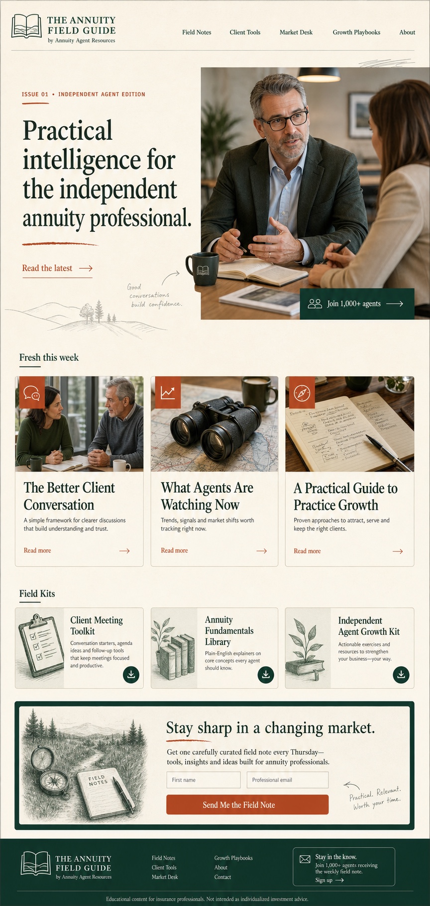 Preview of The Annuity Field Guide showing practical content for independent annuity professionals